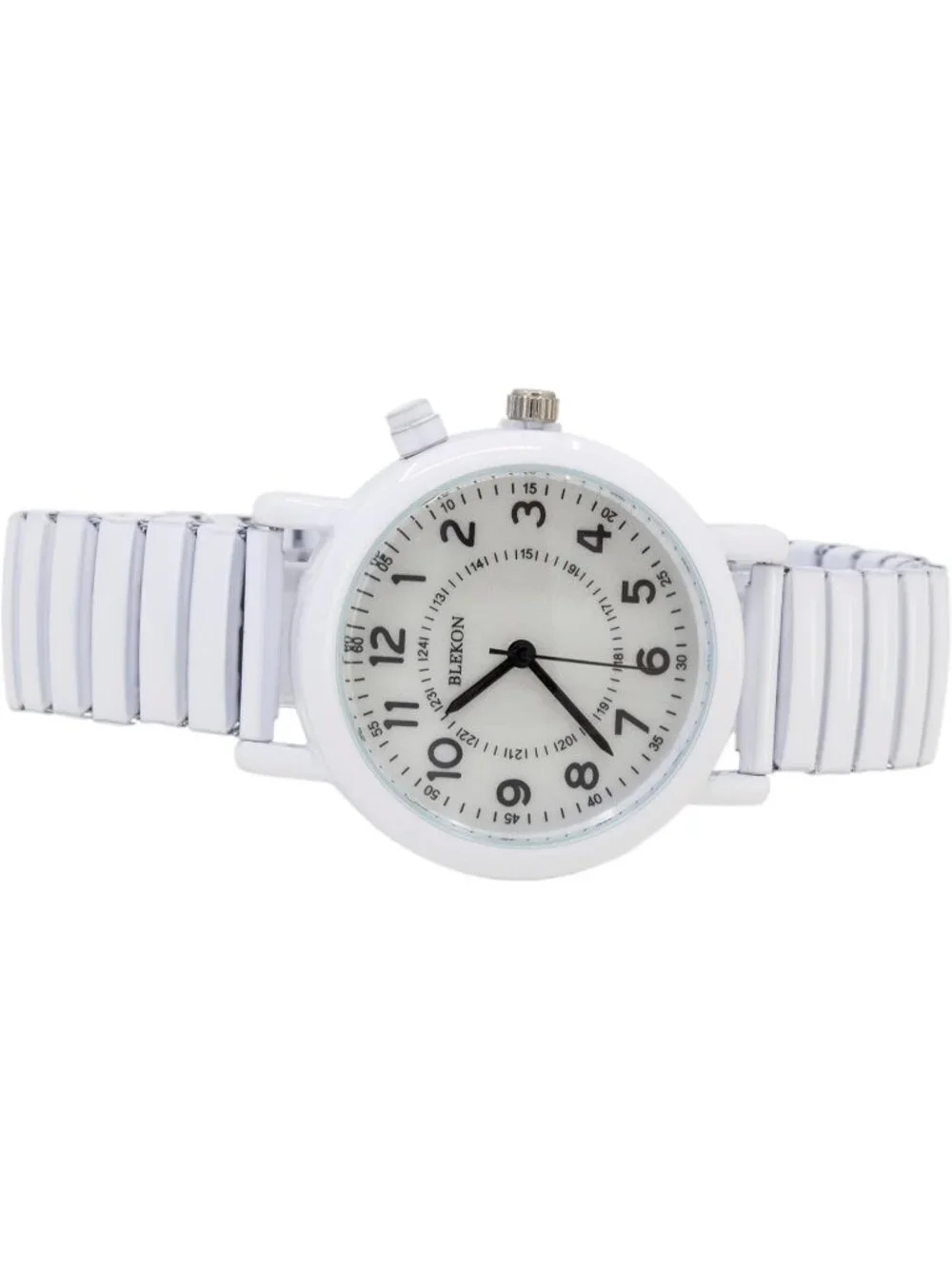 Women's White Analog Display Push Button Glossy Expansion Band Wrist Watch